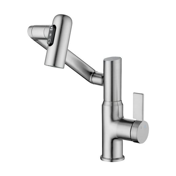 Lefton Rotatable Bathroom Faucet with Temperature Display in Fahrenheit (Batteries-Free), 3 Water Outlet Modes, Brushed Nickel, BF2204-0