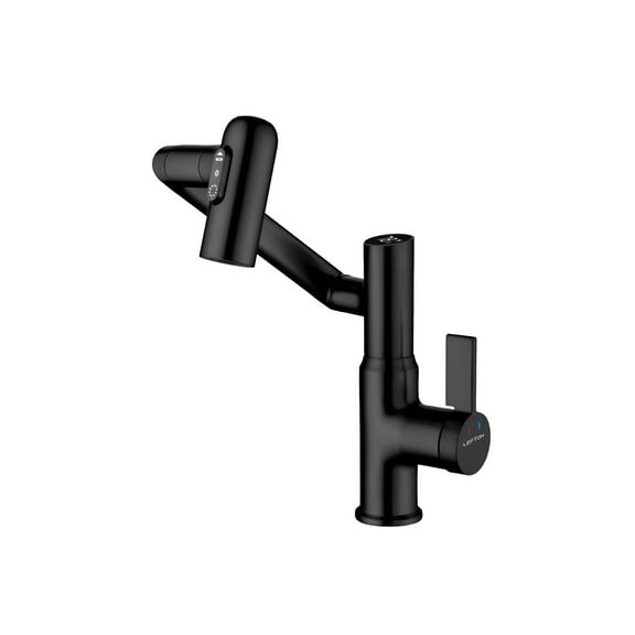 Lefton Rotatable Bathroom Faucet with Temperature Display in Fahrenheit (Batteries-Free), 3 Water Outlet Modes, Matte Black, BF2204-3