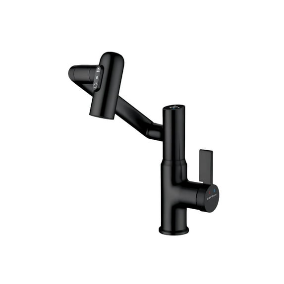 Lefton Rotatable Bathroom Faucet with Temperature Display in Fahrenheit (Batteries-Free), 3 Water Outlet Modes, Matte Black, BF2204-3