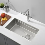 Lefton Single Bowl Kitchen Sink with Anti-scratch Honeycomb Embossed Pattern and Double Ledges, Drain Basket, Inside-Basin, and Cutting Board, Grey, KS2201-1