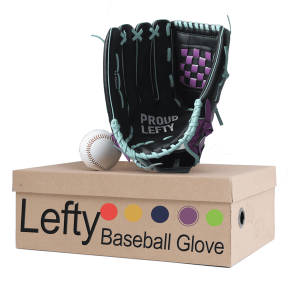 Lefty Baseball Glove Adult - Durable Left Hand Throw Baseball & Softball Mitts. Black & Purple, 13in