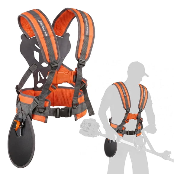 Lefty/Righty Weed Eater Strap, Padded 5-Point Trimmer Shoulder Harness for Tired Shoulders, Universal Weed Wacker Strap Harness for String Trimmer & Brush Cutter, Hi-Vis Orange