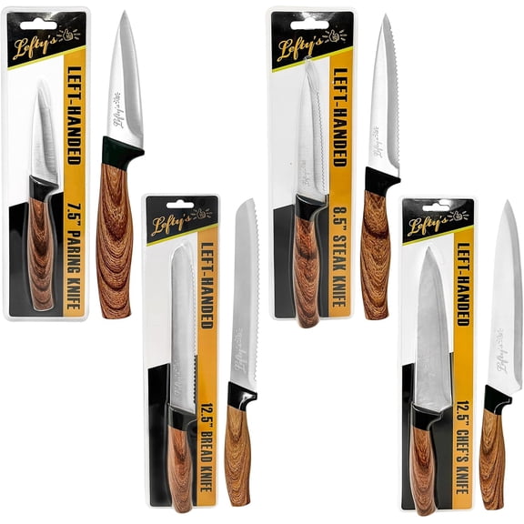 Leftys Left Handed Knives Set of 4 - Paring Steak Chef and Bread knife - Extra Sharp - Great for Cutting, General Purpose, Kitchen - Gifts for Left-Handed People, Lefty, Adults, Chef, Cook and Women