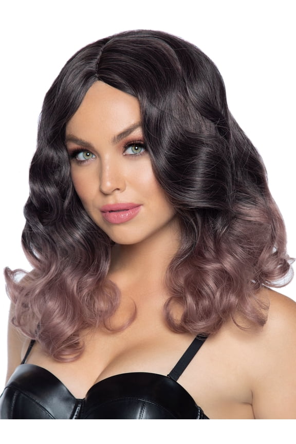 18" Curly ombre long bob wig. Mauve Color