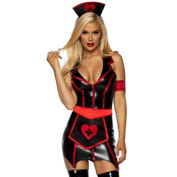 Leg Avenue 4 PC Naughty Nurse, includes z - XS / BLACK/RED
