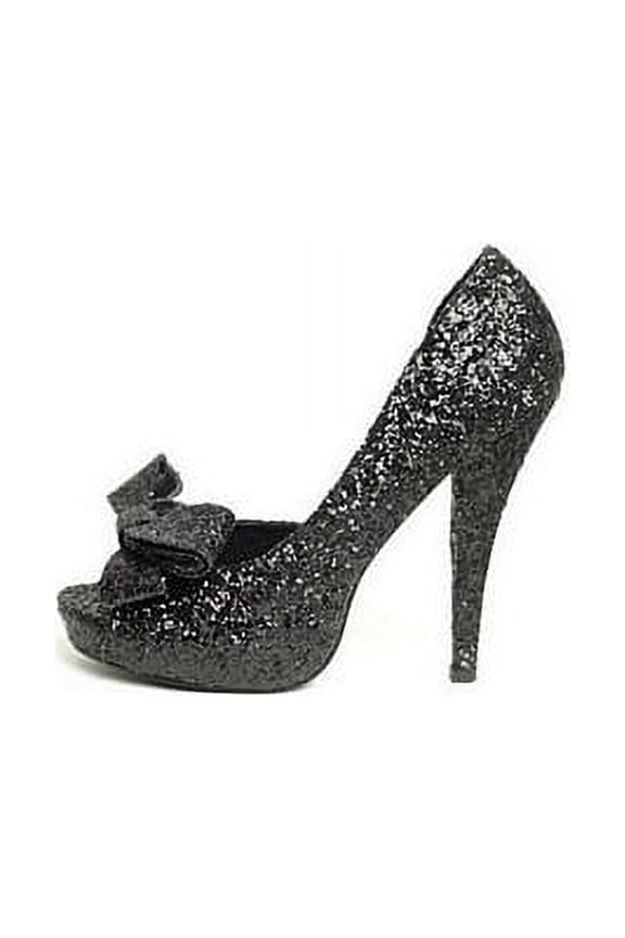 5" Black Diva Glitter Pump W/ Bow 5031-B Black