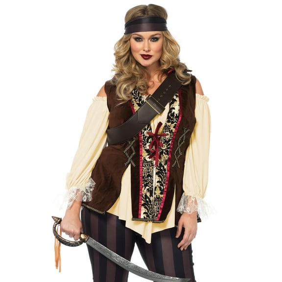 Leg Avenue Blackheart Pirate Captain Women's Costume with Cold Shirt Vest for Adults, Plus Size