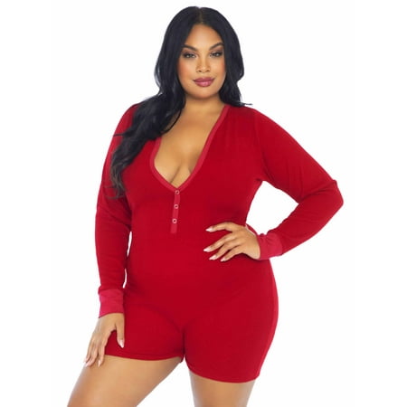 Leg Avenue Brushed Rib Romper Long Johns with Snap Closure Back Flap