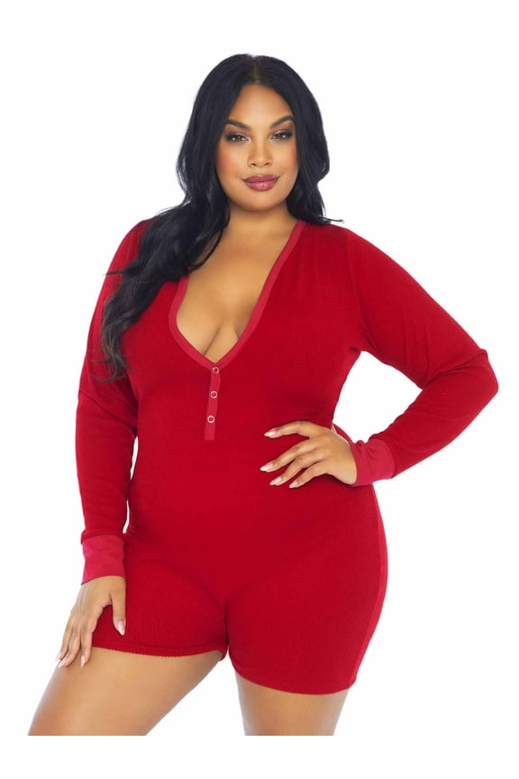 Brushed Rib Romper Long Johns with Snap Closure Back Flap