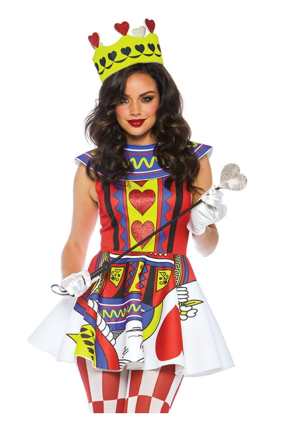 Card Queen Fancy-Dress Costume for Women with Glitter Heart Accents, Adults 12-14
