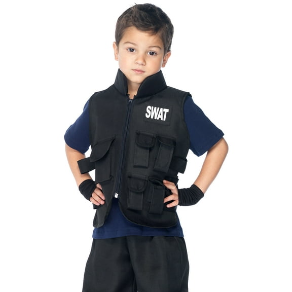 Leg Avenue Children's 2PC.SWAT Officer,multi pocket utility vest,fingerless gloves SMALL BLACK