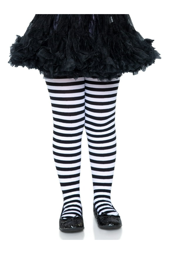 Children's Striped Tights, Stocking, Black/White, Large