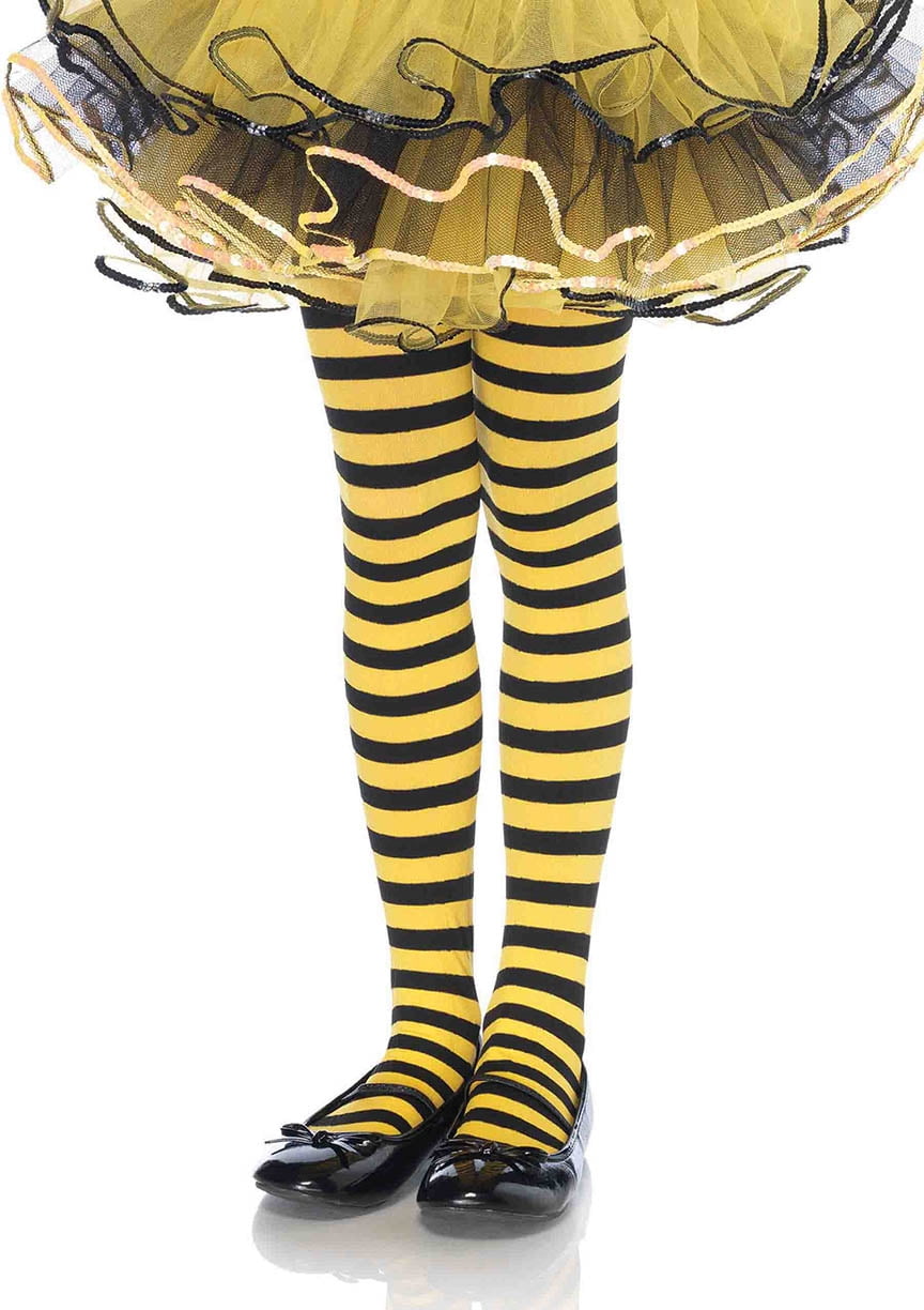 Leg Avenue Children's Striped Tights, Stocking, Black/Yell, X-Large