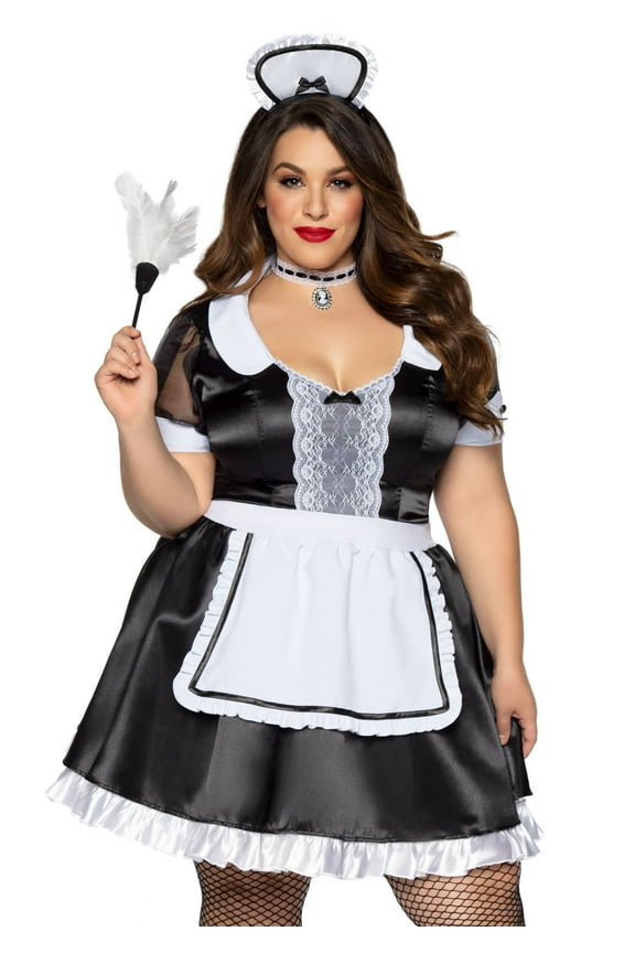 Classic French Maid Women's Halloween Fancy-Dress Costume for Adult, Black, 3X-4X
