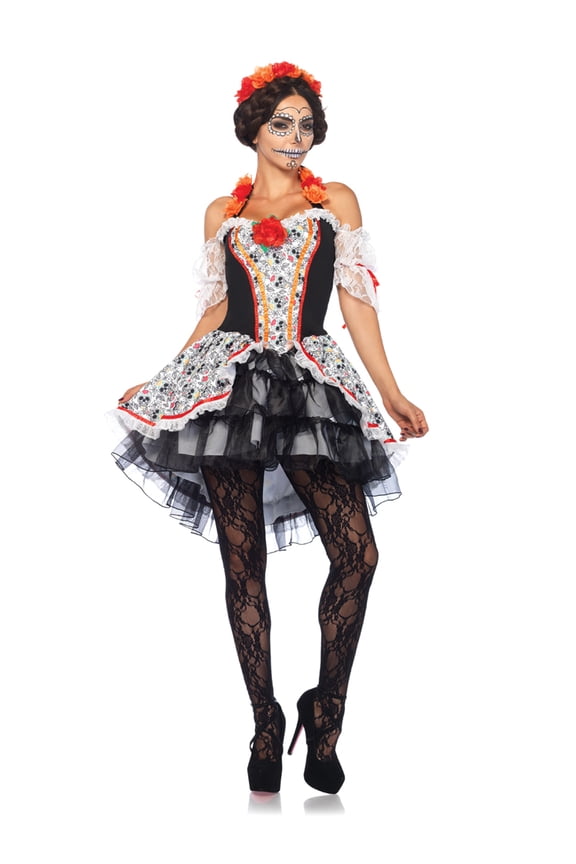 Day of the Dead Sugar Skull Women's Halloween Fancy-Dress Costume for Adult, XL