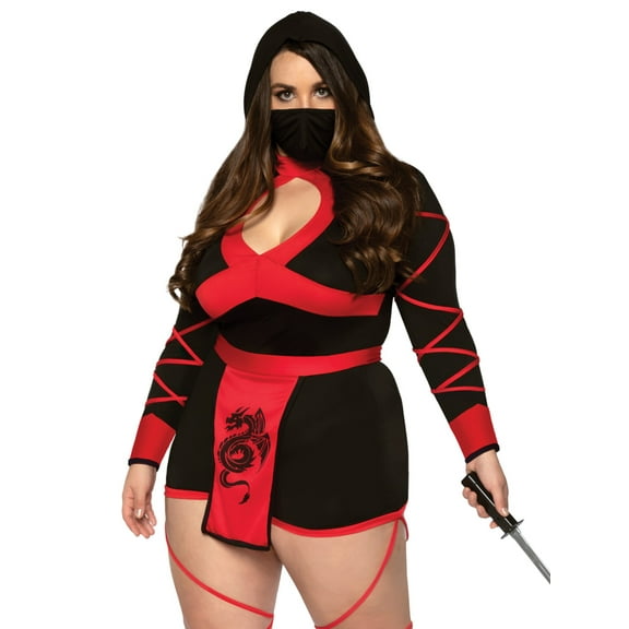 Leg Avenue Dragon Ninja Costume for Women with Hooded Romper, Black/Red, 3 PC