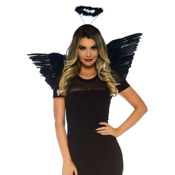 Leg Avenue Feather Angel Wings and Halo Costume Accessory, Black, One Size