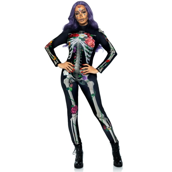 Leg Avenue Floral Skeleton Catsuit Women's Halloween Fancy-Dress Costume for Adult, M