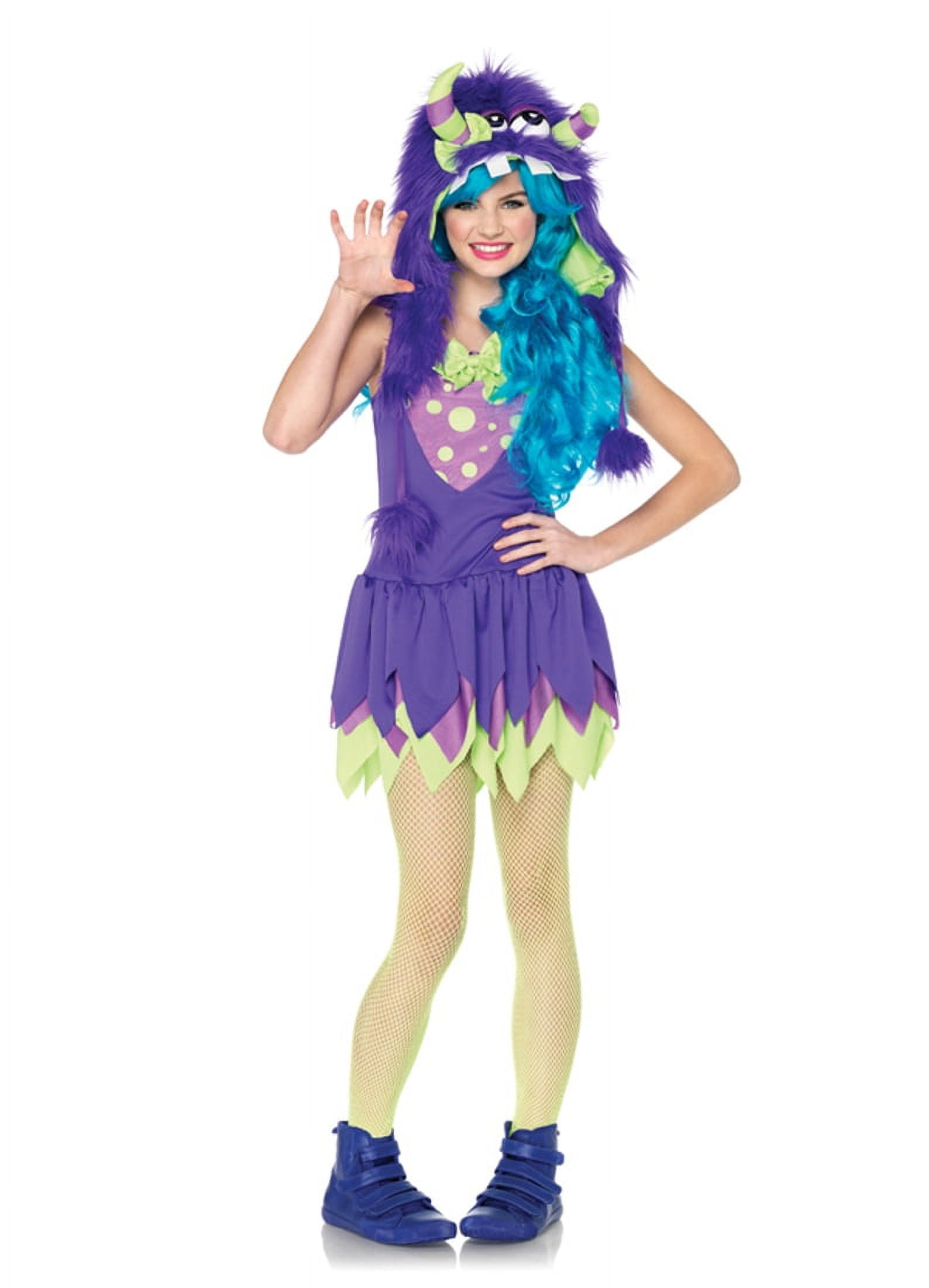 Leg Avenue Gerty Growler Costume for Teens with Tiered Skirt and Furry Hood, Girls Size 14-16