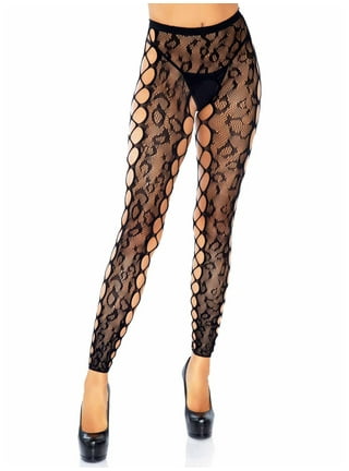 Women Opaque Control Top Footless Lace Tights, Black - One Size - Case of  120