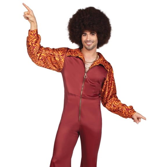 Leg Avenue Men's Disco Leisure Suit Halloween Costume, Orange, Medium