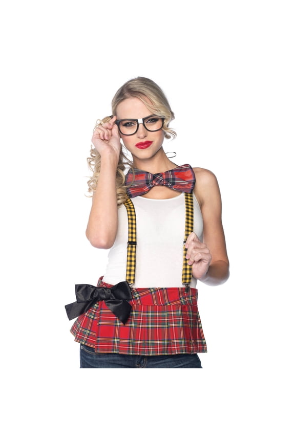 Nerd Costume Accessory Kit, with Suspenders Bow Tie and Glasses (3 pieces)