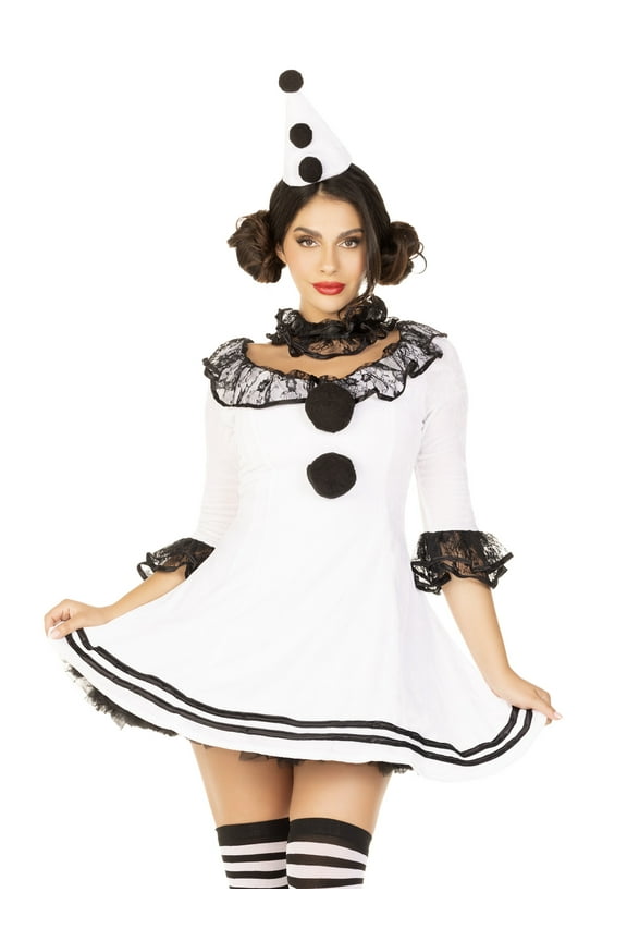 Pierrot Clown Women's Halloween Fancy-Dress Costume for Adult, S-M