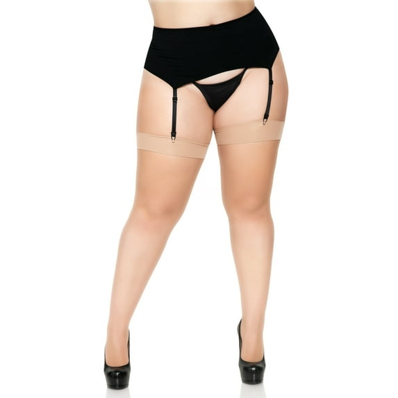 Leg Avenue Plus Size Womens Fashion Micronet Thigh High Stockings, 1X-2X, Nude