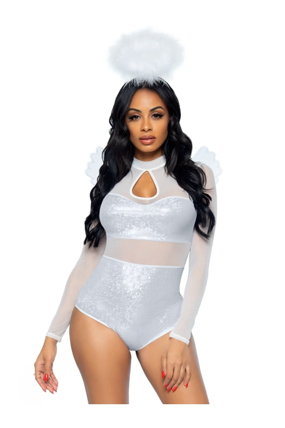 Sexy Angel Women's Halloween Fancy-Dress Costume with Halo Wings for Adult, XS