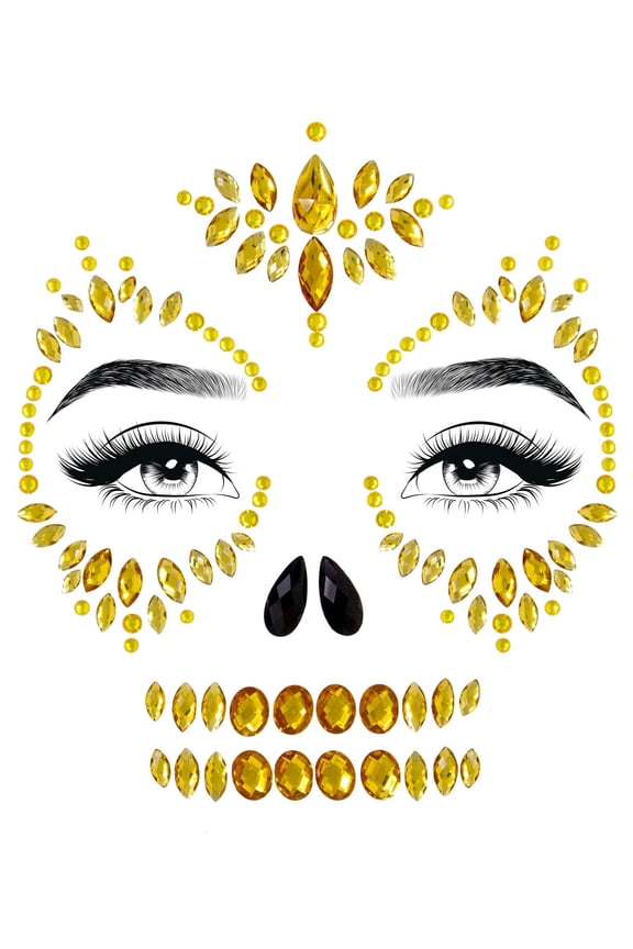 Sugar Skull Adhesive Face Jewels Body Art for Face, [Model 12345]