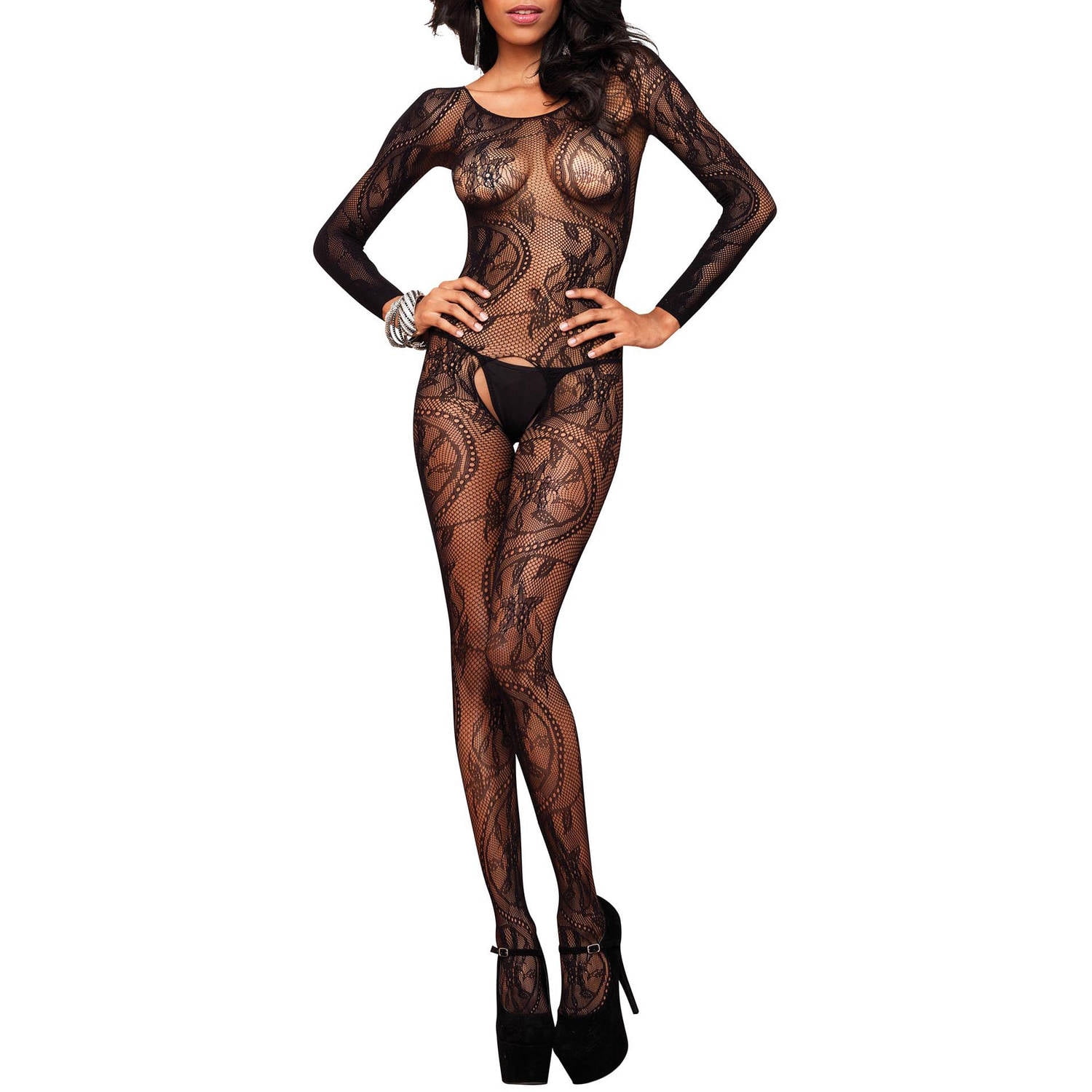 Leg Avenue Swirl Lace Long Sleeved Bodystocking