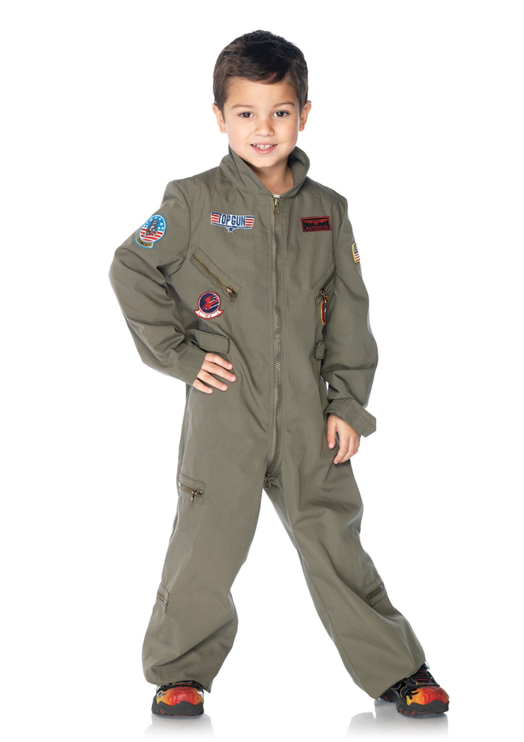 Leg Avenue Top Gun Flight Suit Fancy-Dress Costume for Boys with Patches for Children, Small 4-6