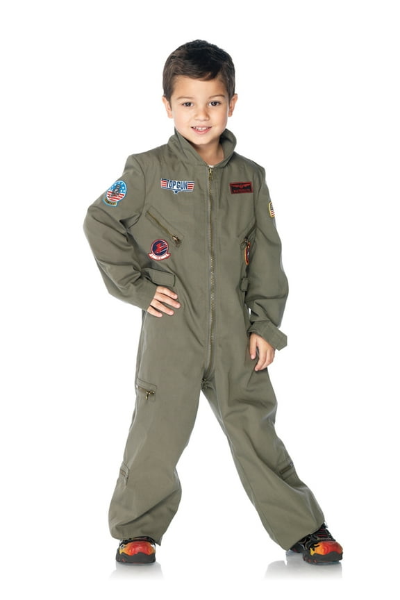 Top Gun Flight Suit Fancy-Dress Costume for Boys with Patches for Children, Small 4-6