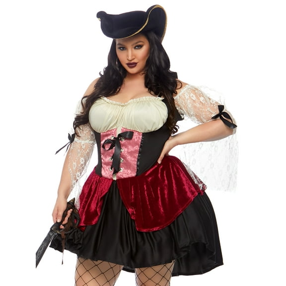 Leg Avenue Wicked Wench Pirate Women's Costume with Lace Details for Adults, Plus Size