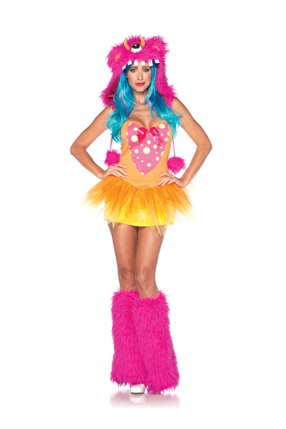 Women's 2 Piece Shaggy Shelly Monster Costume, Pink/Yellow, Medium/Large
