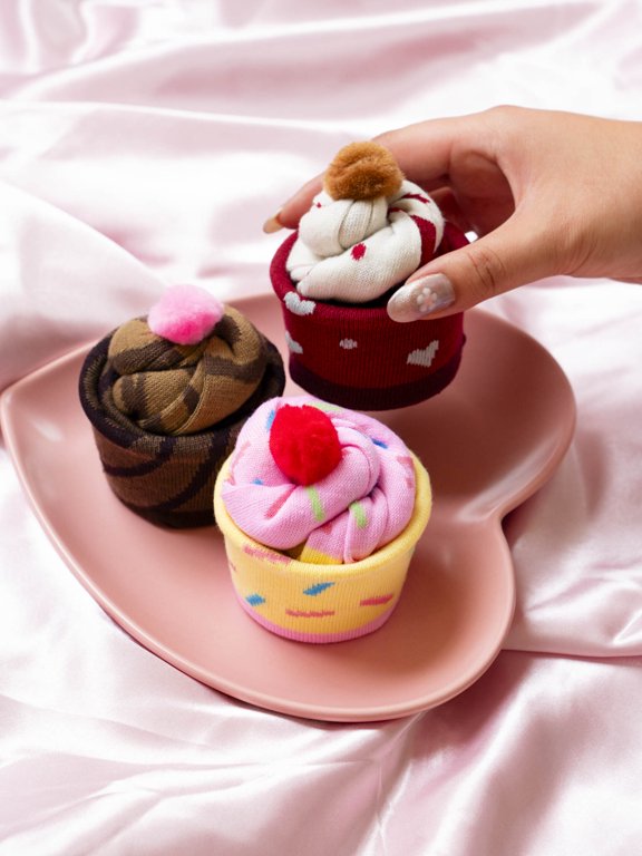Women's 3 PC Cupcake Socks Set, Multicolor, One Size