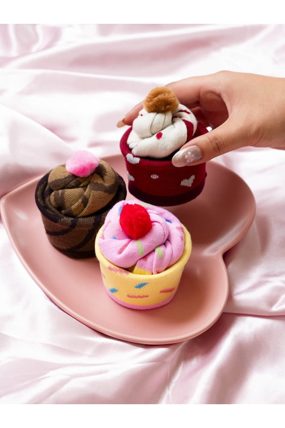 Women's 3 PC Cupcake Socks Set, Multicolor, One Size