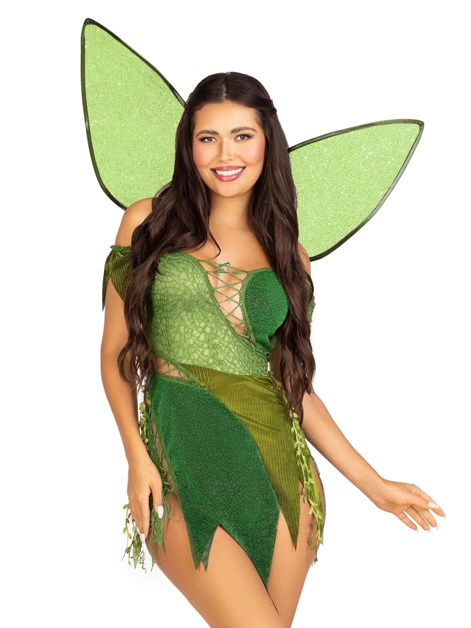 Leg Avenue Women's 3 Pc Forest Fairy Costume with Patchwork Dress,  Detachable Clear Straps, Shimmer Fairy Wings