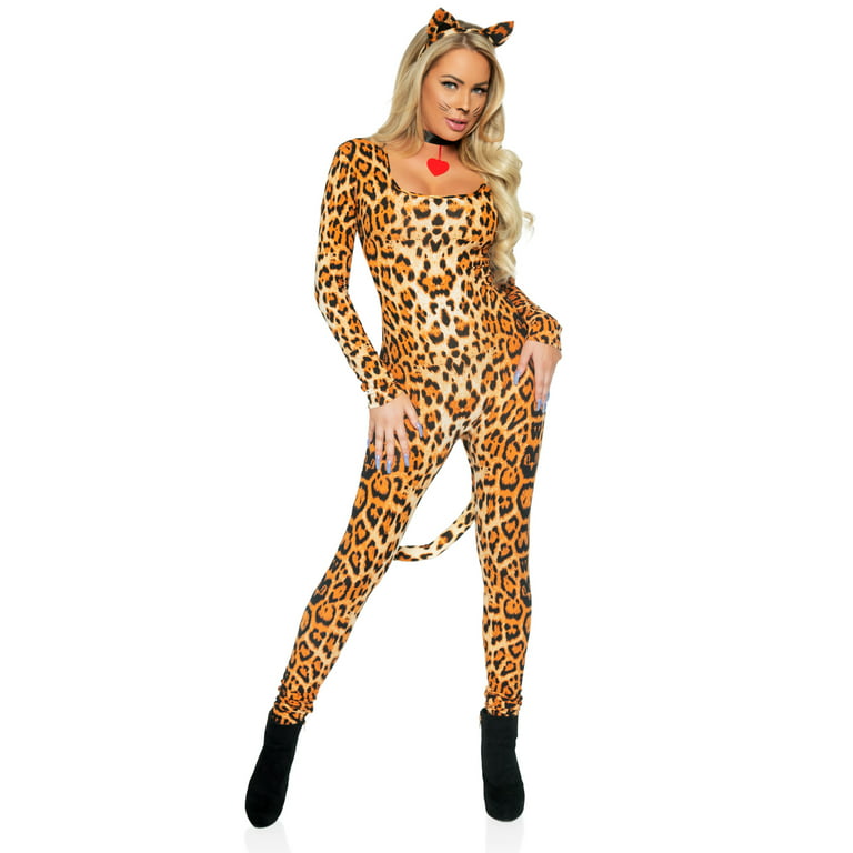 Leg Avenue Women's 3 Piece Cougar Catsuit Costume Leopard X Small