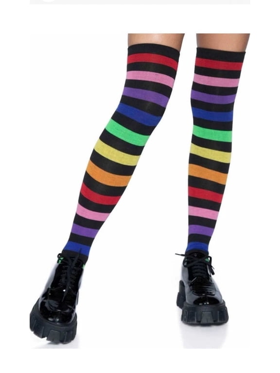 Women's Acrylic rainbow stripe thigh high socks