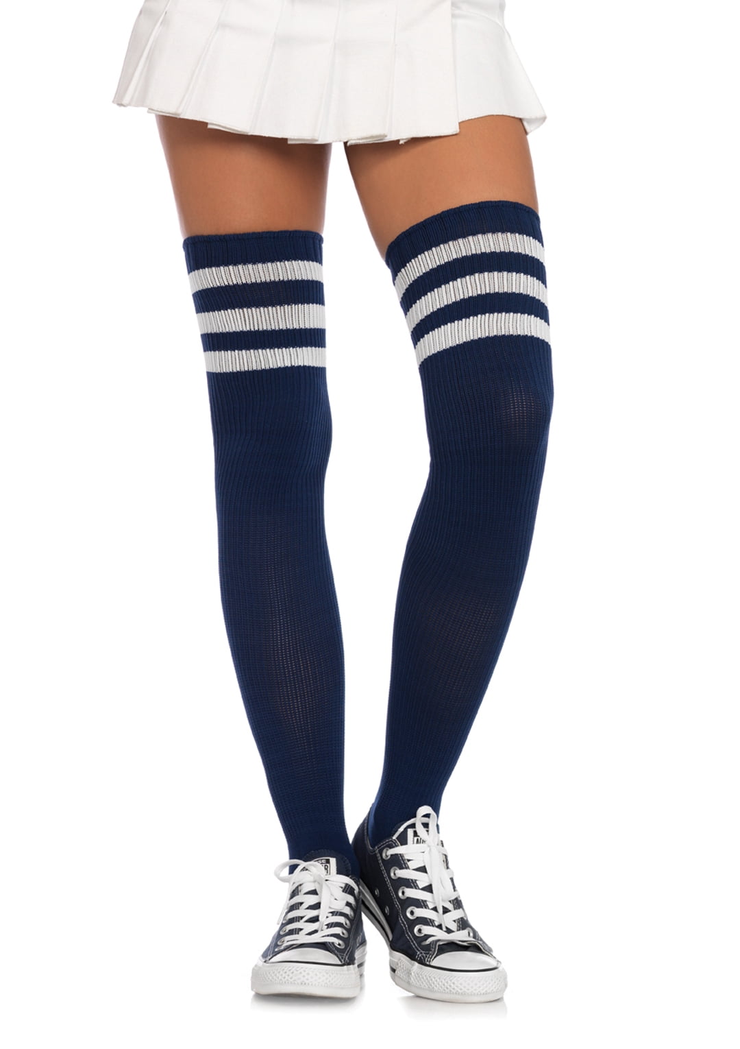 Leg Avenue Women's Athletic Thigh High Socks, Navy/White, O/S