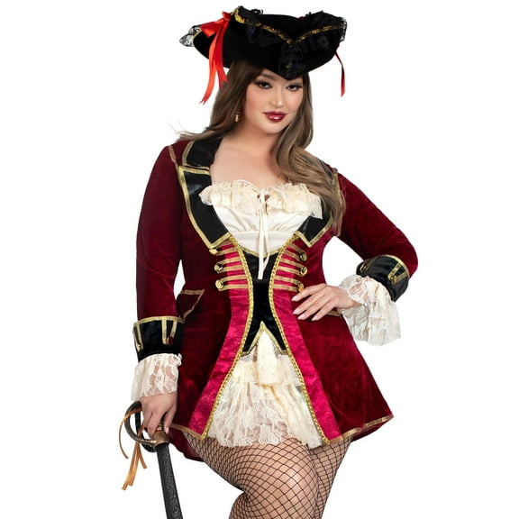 Leg Avenue Women's Captivating Pirate Captain Halloween Costume, Red, 1X-2X