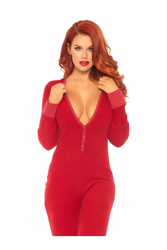 Women's Cozy Brushed Rib Long Johns With Cheeky Snap Closure Back Flap