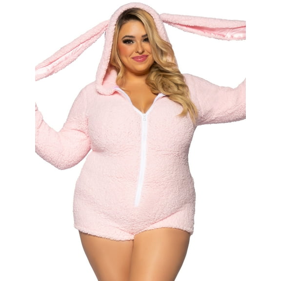 Leg Avenue Women's Cuddle Bunny Hooded Fleece Romper With Ears