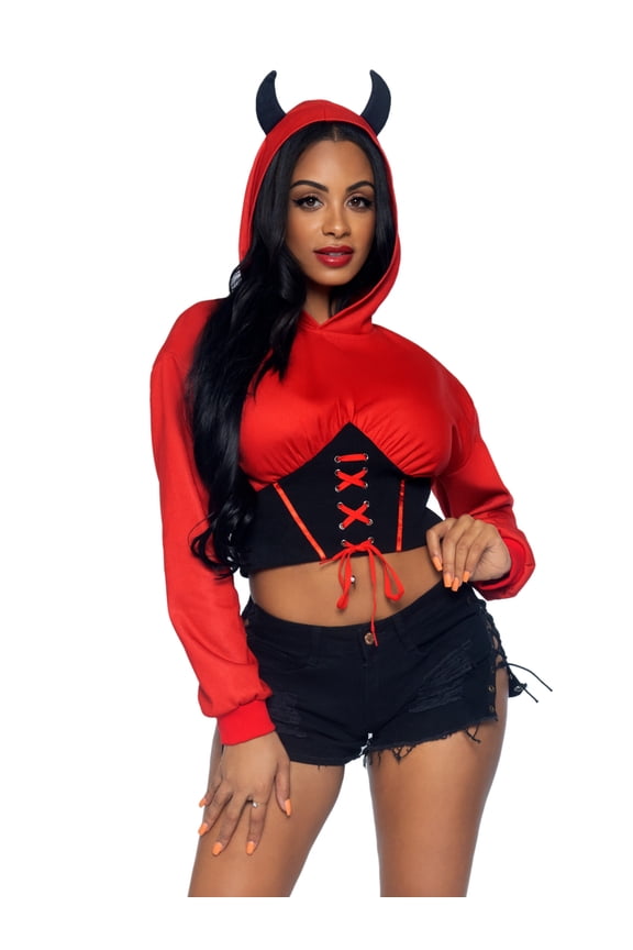 Women's Devil Cropped Hoodie, RED/Black, MED/LGE