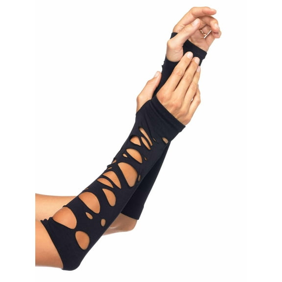 Leg Avenue Women’s Distressed Glove Arm Warmers, Black, One Size