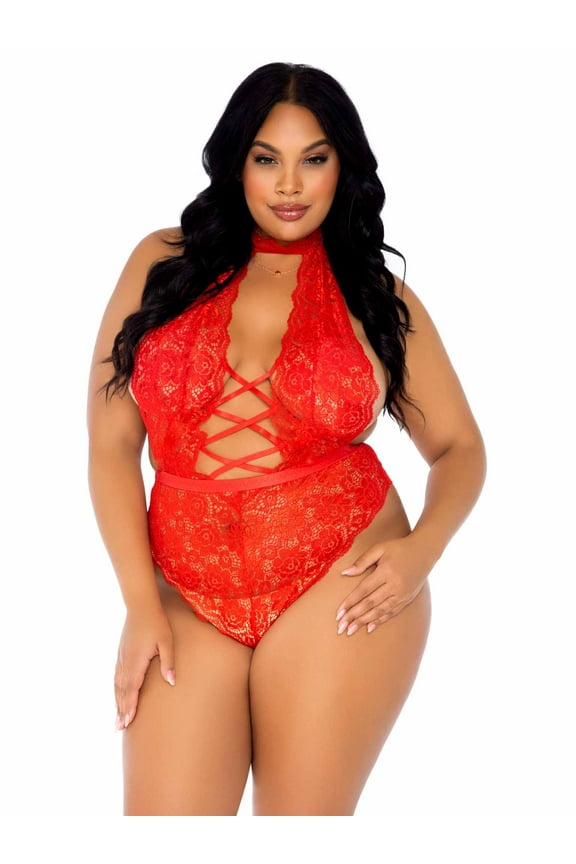 Women's Floral Lace Crotchless Teddy