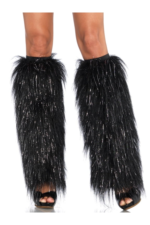 Women's Furry Shimmer Leg Warmers, Black/Silver, One Size
