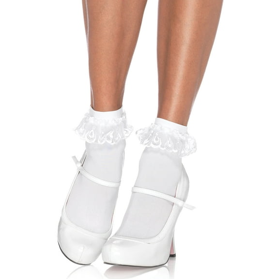 Leg Avenue Women's Lace Ruffle Anklet Socks, White, One Size