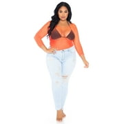 Leg Avenue Women's Long Sleeved Industrial Fishnet Shirt, Coral, 1X/2X